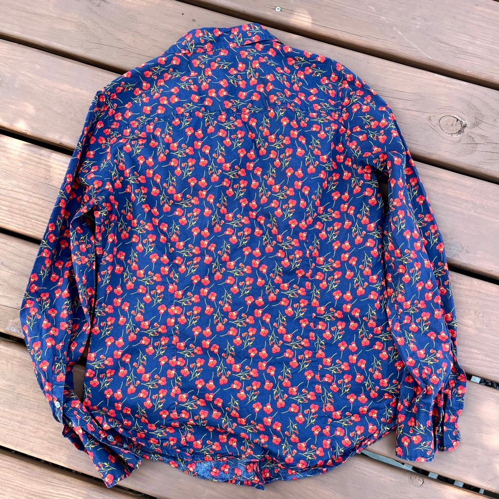 J.Crew Shirt Button Down Blouse Top Navy Red Poppy Floral Liberty of London 8 - Picture 2 of 6
